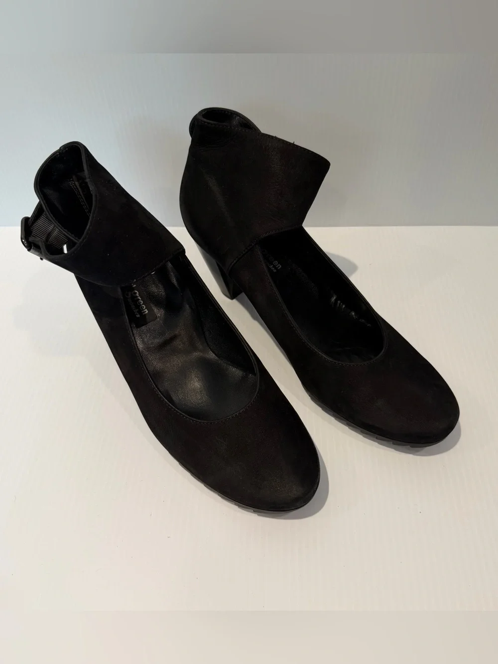 Paul Green Women's Black Suede Heels Round Toe Heels with Buckle Strap